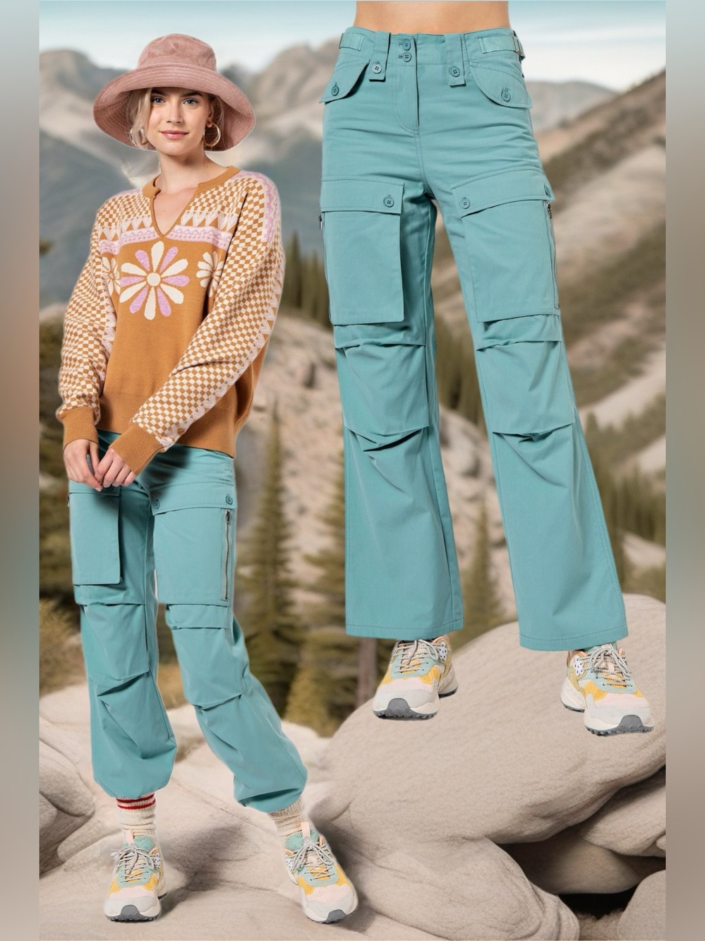 Easel | Meadow View Cargo Pants Cotton Vintage Teal Utility Gorpcore New Small